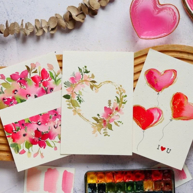 Watercolor Heart and Floral Cards