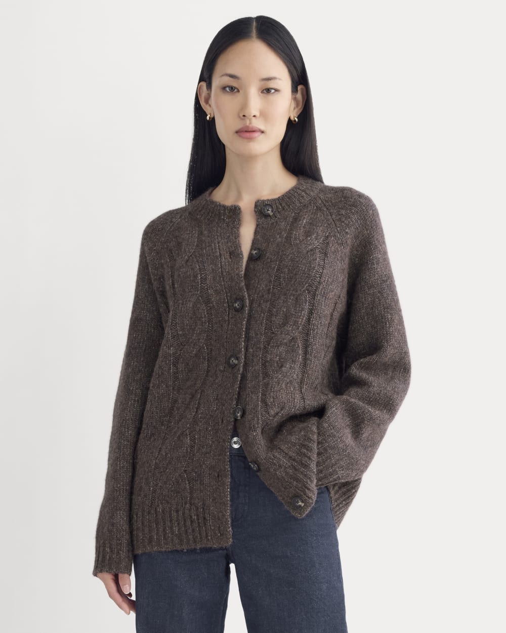 Image of Cloud Cable Cardigan | Heathered Burgundy