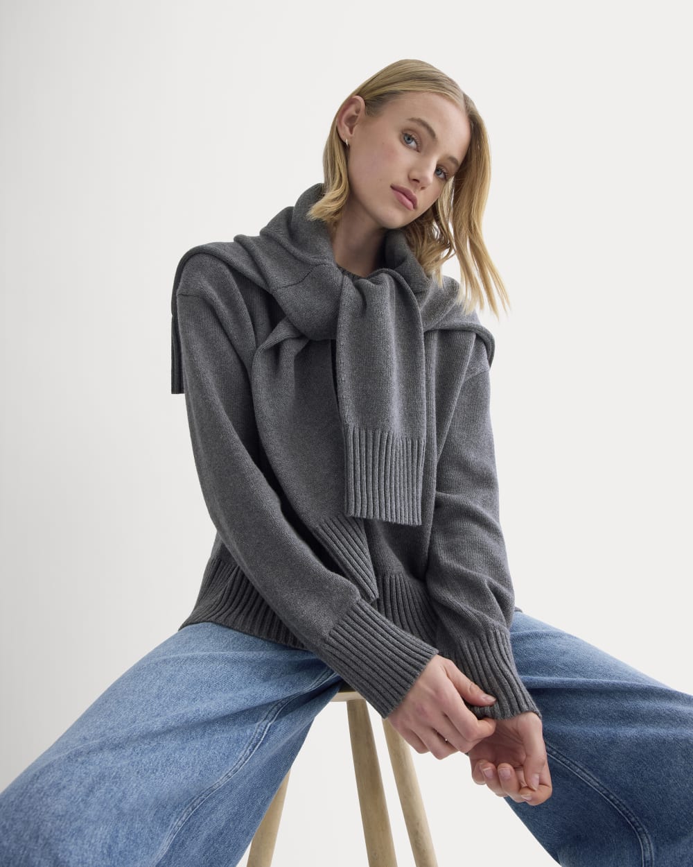 Image of The Boxy Sweater in Everyday Cotton | Heathered Charcoal