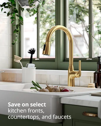Save on select kitchen fronts, countertops, and faucets
