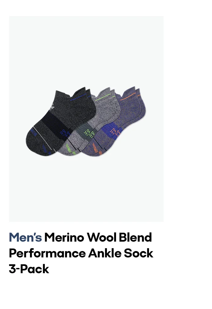 Men's Merino Wool Blend Performance Ankle Sock 3-Pack