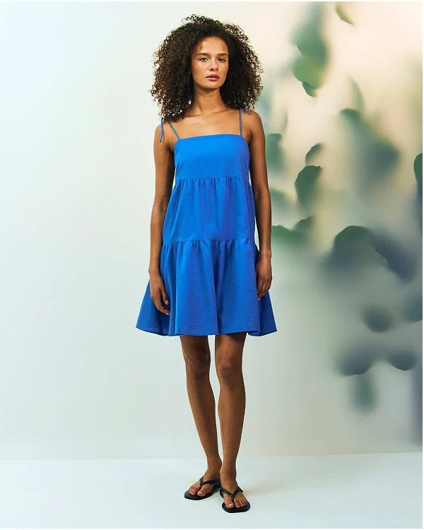 [Image]The Gauze Mini Tiered Dress | Soft Cobalt