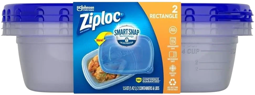 Image of Ziploc Smartsnap 2 Rectangle Containers 1.5 QTs