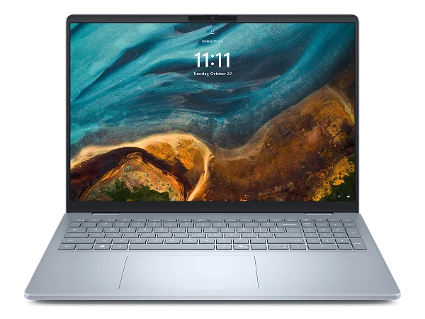 A Dell 16 Plus Laptop computer on a dark background.