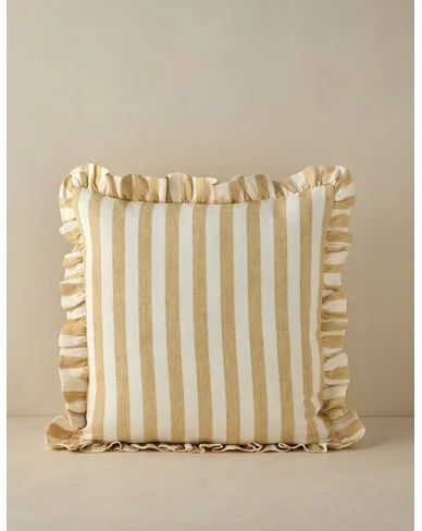 Amaroso Linen Ruffle Pillow-Ivory and Butter / Square / Pillow Cover Only