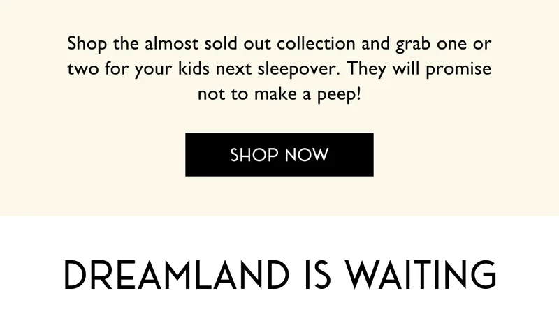Shop the almost sold out collection and grab one or two for your kids next sleepover. They will promise not to make a peep! - SHOP NOW - Dreamland is Waiting
