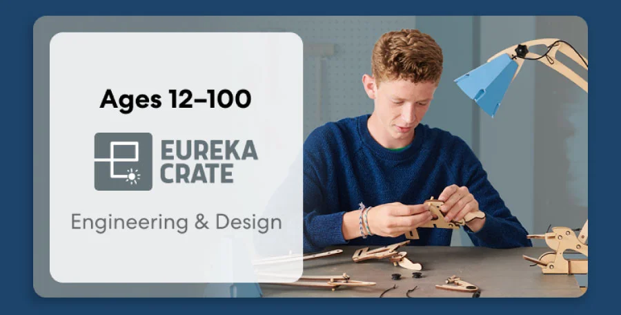 Teen creating an advanced KiwiCo project. Ideal for ages 12–16+ to spark creativity and innovation.