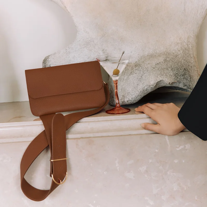 System Flap Bag and Adjustable Wide Strap Caramel