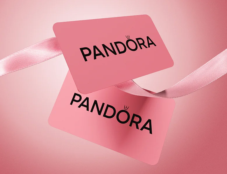 Two pink gift card with Pandora written on them