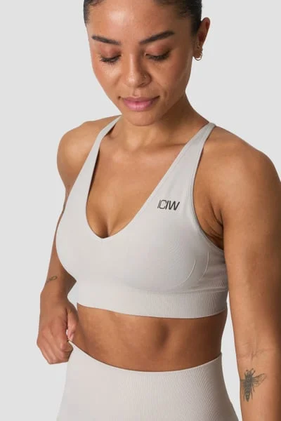 Image of Sculpt Seamless V-neck Sports Bra Light Dusty Beige