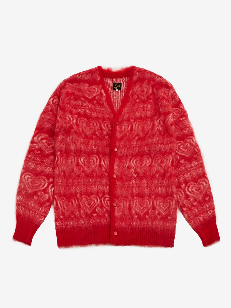 Image of Needles Mohair Heart Cardigan - Red