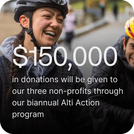 150 000$ in donations will be given to our three non-profits through our biannual Alti Action program 150 000$ in donations will be given to our three non-profits through our biannual Alti Action program