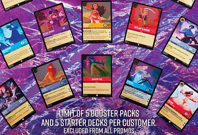Limit of 5 booster packs and 5 starter decks per customer. Excluded from all promos.