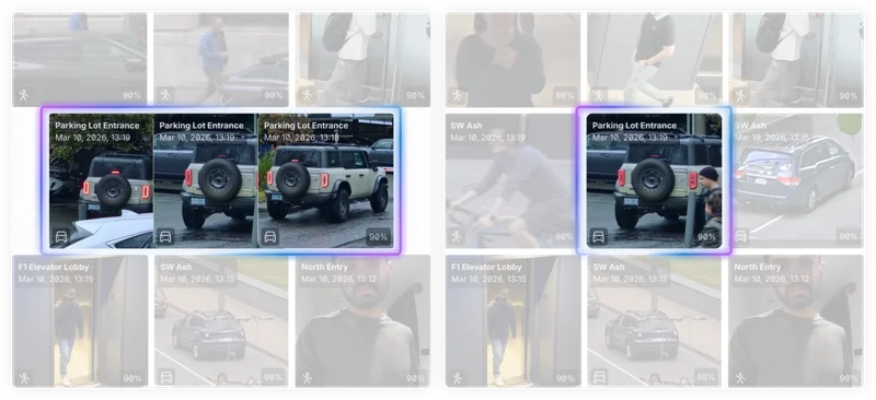Present unique detections within continuous motion sessions, reducing noise and highlighting what matters.