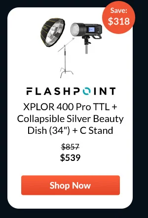 Flashpoint XPLOR 400 Pro TTL + Collapsible Silver Beauty Dish (34inches) + C Stand