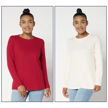 Denim & Co. Essentials Waffle Knit 2-Pack Crew Neck Tops