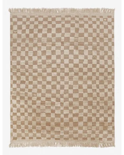 Irregular Checkerboard Hand-Knotted Wool Rug by Sarah Sherman Samuel-Natural / 8' x 10'