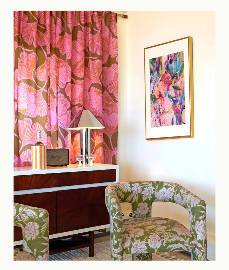 Pink Ginkgo Leaf Pattern Curtain