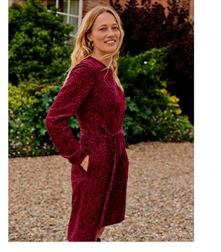 Harriet Cord Dress - Warm Cranberry, Pome Sprig