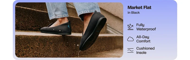 Market Flat in Black. Fully Waterproof. All-Day Comfort. Cushioned Insole.