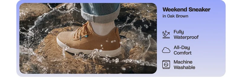 Weekend Sneaker in Oak Brown. Fully Waterproof. All-Day Comfort. Machine Washable.