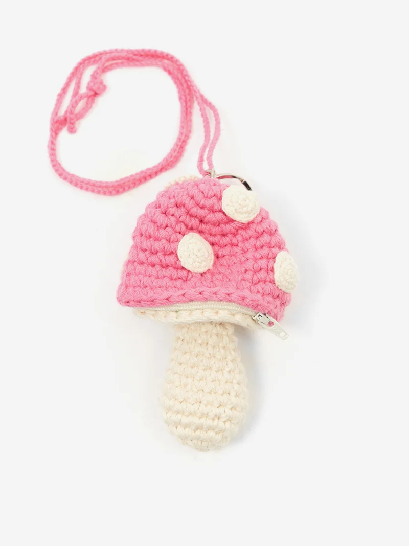 Image of s.k. manor hill Medium Mushroom Keychain/Necklace - Pink Cotton