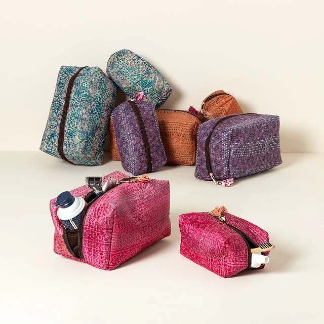 Repurposed Silk Sari Toiletry Bags – Set of 2