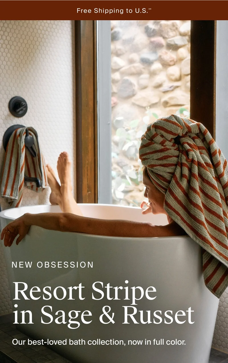 Shop the Resort Stripe Towels now in Sage & Russet