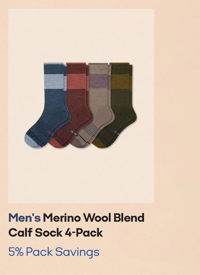 Men’s Merino Wool Blend Calf Sock 4-Pack 5% Pack Savings