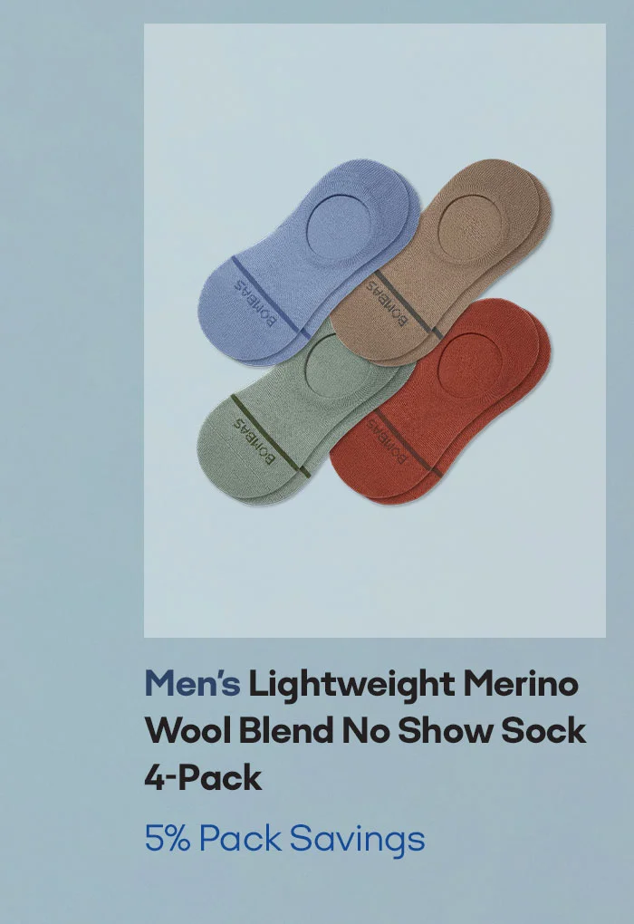 Men’s Lightweight Merino Wool Blend No Show Sock 4-Pack 5% Pack Savings