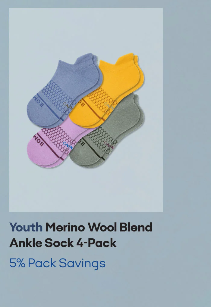 Youth Merino Wool Blend Ankle Sock 4-Pack 5% Pack Savings