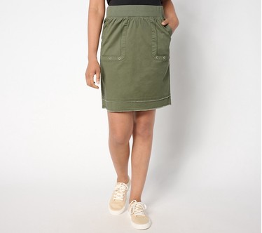 Denim & Co. Regular EasyWear Twill Skirt with Raw Hem Detail