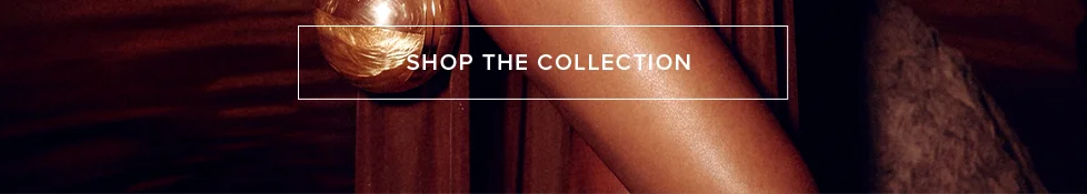SHOP THE COLLECTION banner. Warm, dark image with glowing light & exposed skin.