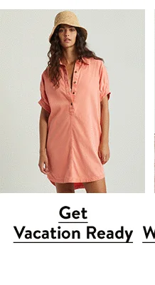 A woman wearing a peach-colored minidress.