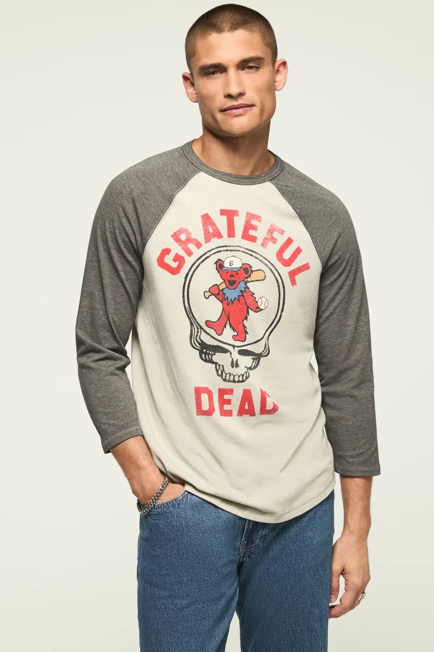 Image of Lucky Brand Grateful Dead Baseball Tee - Men's Clothing Tops Shirts Tee Graphic T Shirts in Black Multi