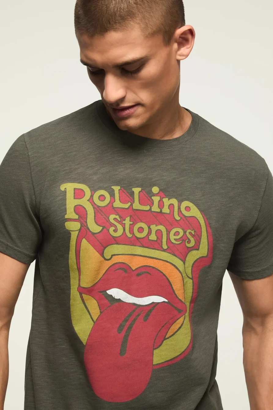 Image of Lucky Brand Rolling Stones Tongue Tee - Men's Clothing Tops Shirts Tee Graphic T Shirts in Beluga