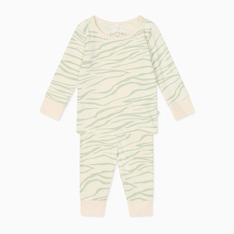 Image of Zebra Stripe Ribbed Pajama Set