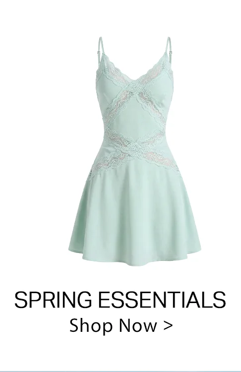 Light green lace slip mini dress with criss-cross detailing, V-neck, and spaghetti straps. Shop the new Spring Essentials collection.