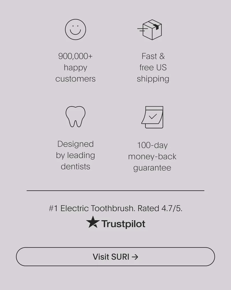 designed by leading dentists | 100-day money-back guarantee | 900,000+ happy customers | fast & free us shipping - visit suri