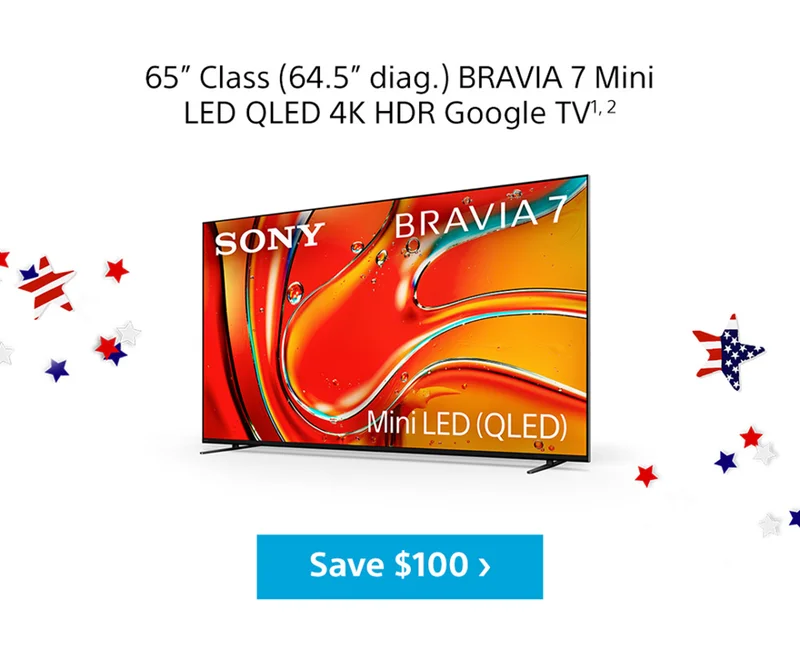 65” Class (64.5” diag.) BRAVIA 7 Mini LED QLED 4K HDR Google TV1, 2 | Save