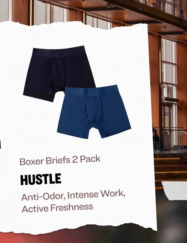 Boxer Briefs 2 Pack hustle Anti-Odor, Intense Work, Active Freshness