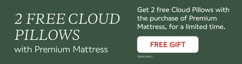 2 FREE CLOUD PILLOWS WITH PREMIUM MATTRESS. Get 2 free Cloud Pillows with the purchase of Premium Mattress, for a limited time. FREE GIFT. Terms Apply