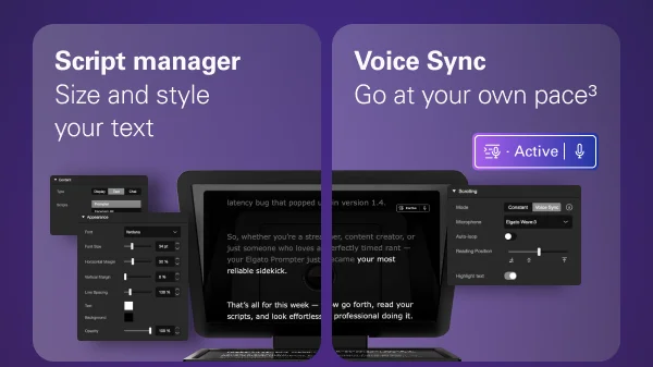 Script manager: Size and style your text, Voice Sync: Go at your own pace(3)