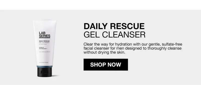 DAILY RESCUE | GEL CLEANSER | Clear the way for hydration with our gentle, sulfate-free facial cleanser for men designed to thoroughly cleanse without drying the skin | SHOP NOW