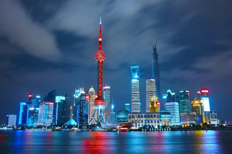 A scenic view of Shanghai at night
