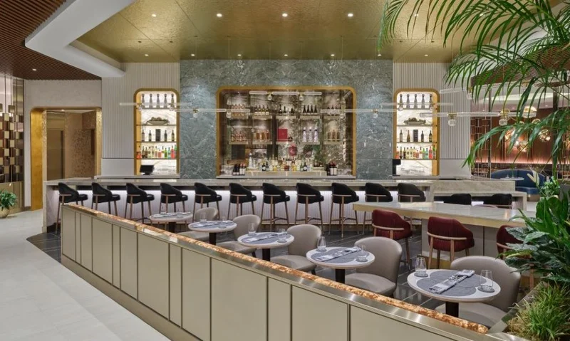 The dining and bar area at the LAX Delta One Lounge