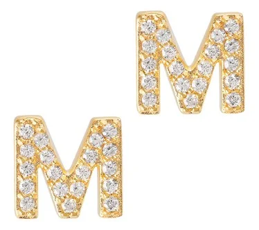 Diamonique Initial Stud Earrings, 14K Gold Plated