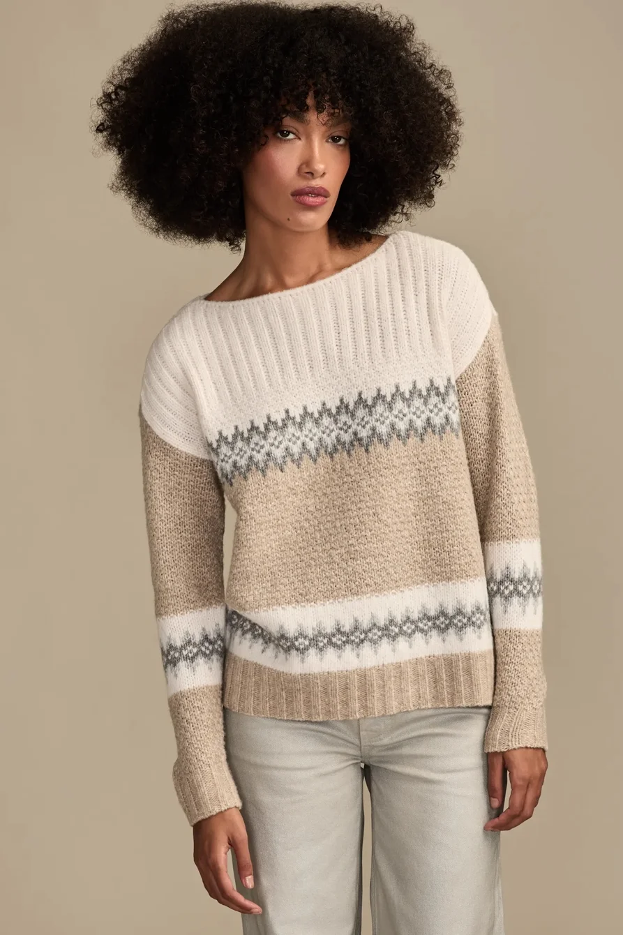 Image of Lucky Brand Fairisle Boatneck - Women's Clothing Tops Sweaters in Micro Chip