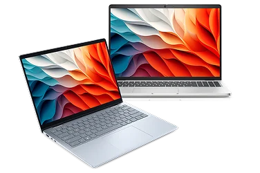 A Dell 14 Plus Laptop next to a Dell Pro 16 Pro Laptop.