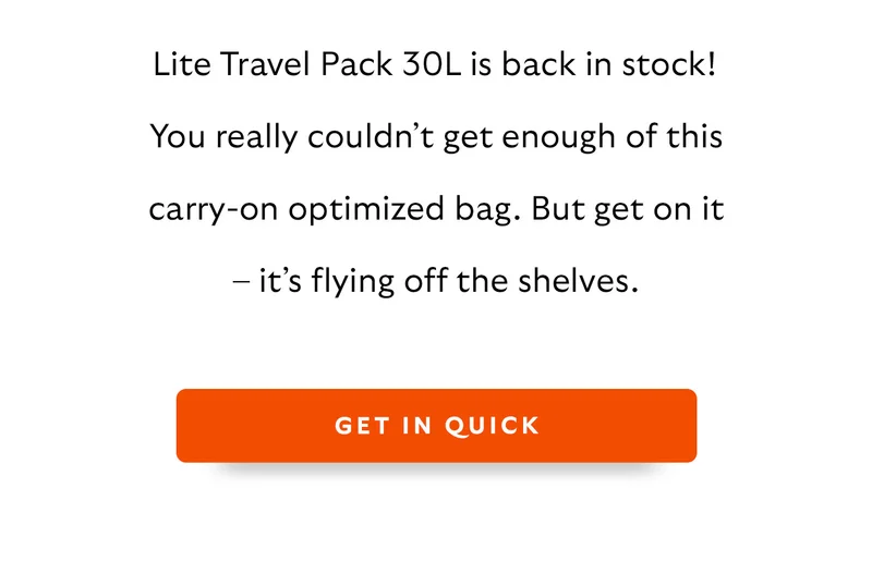 Lite Travel Pack 30L is back in stock! You really couldn’t get enough of this carry-on optimized bag. But get on it – it’s flying off the shelves.